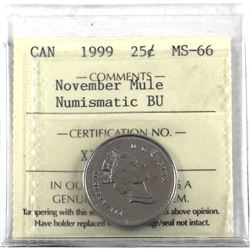 25-cent 1999 November Mule ICCS Certified MS-66 Numismatic BU.