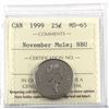 Image 1 : 25-cent 1999 November Mule ICCS Certified MS-65 NBU