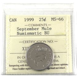 25-cent 1999 September Mule ICCS Certified MS-66 NBU