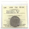 Image 1 : 25-cent 1999 September Mule ICCS Certified MS-66 NBU