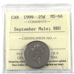 25-cent 1999 September Mule ICCS Certified MS-66 Numismatic BU.