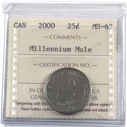 25-cent 2000 Millennium Map Mule ICCS Certified MS-62.