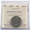 Image 1 : 25-cent 2000 Millennium Map Mule ICCS Certified MS-62.