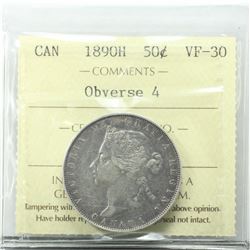 50-cent 1890-H Obverse 4 ICCS Certified VF-30