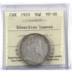 50-cent 1910 Edwardian Leaves ICCS Certified VF-30