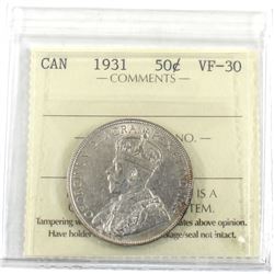 50-cent 1931 ICCS Certified VF-30. A great mid-grade coin with hints of mint luster.