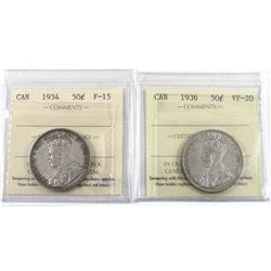 50-cent 1934 F-15 & 1936 VF-20 Both ICCS Certified. Great problem free coins for the last 2 George 5