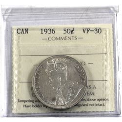 50-cent 1936 ICCS Certified VF-30.