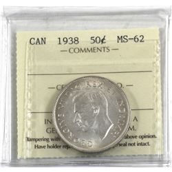 50-cent 1938 ICCS Certified MS-62