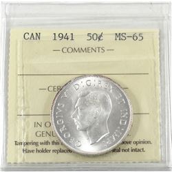 50-cent 1941 ICCS Certified MS-65! Frosted White coin with exceptional eye appeal. Worth a premium B