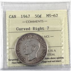 50-cent 1947 Curved Right 7 ICCS Certified MS-62.