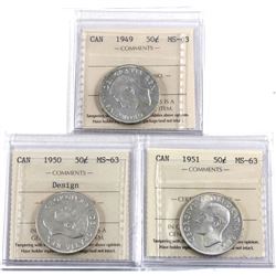 50-cent 1949, 1950 Design, & 1951 all ICCS Certified MS-63