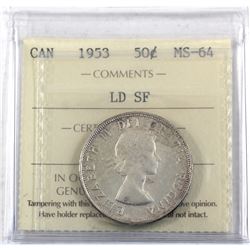 50-cent 1953 LD SF ICCS Certified MS-64.