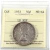 Image 1 : 50-cent 1953 LD NSF ICCS Certified MS-64. Light toning with full underlying lustre. *rare variety t