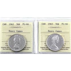 50-cent 1962 & 1965 ICCS Certified PL-66 Heavy Cameo. 2pcs.