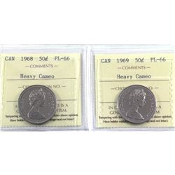 50-cent 1968 & 1969 ICCS Certified PL-66 Heavy Cameo. 2pcs.