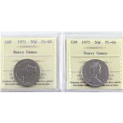 50-cent 1971 & 1975 ICCS Certified PL-66 Heavy Cameo. 2pcs.