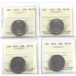 50-cent 2011, 2012, 2013, & 2014 ICCS Certified MS-66. 4pcs.