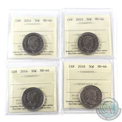50-cent 2014, 2015, 2016 & 2018 ICCS Certified MS-66. 4pcs.