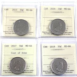 50-cent 2015, 2016, 2017 Coat of Arms, & 2018 ICCS Certified MS-66. 4pcs.