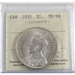 Silver $1 1935 ICCS Certified MS-66. Difficult piece to find in this grade.