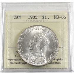 Silver $1 1935 ICCS Certified MS-65 Full blast white.