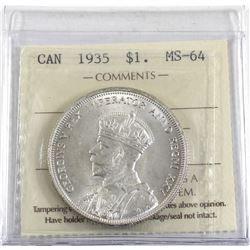 Silver $1 1935 ICCS Certified MS-64