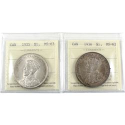 Silver $1 1935 MS-63 & 1936 MS-62 both ICCS Certified.