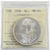 Image 1 : Silver $1 1936 ICCS Certified MS-65