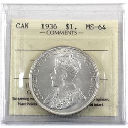 Silver $1 1936 ICCS Certified MS-64.