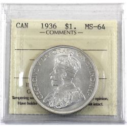 Silver $1 1936 ICCS Certified MS-64.