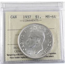 Silver $1 1937 ICCS Certified MS-64