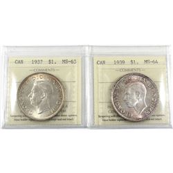 Silver $1 1937 MS-63 & 1939 MS-64 both ICCS Certified. An attractive pair with light hints of golden
