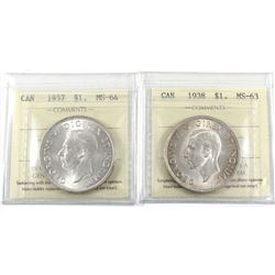 Silver $1 1937 MS-64 & 1938 MS-63 both ICCS Certified. Nice Mint state examples of the first 2 years