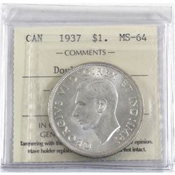 Silver $1 1937 2x HP ICCS Certified MS-64