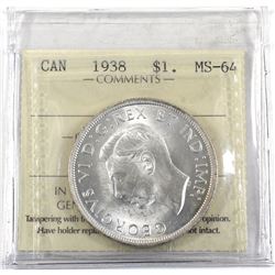 Silver $1 1938 ICCS Certified MS-64! Frosted Blast White fields.