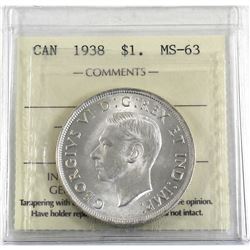 Silver $1 1938 ICCS Certified MS-63