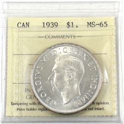 Silver $1 1939 Parliament Buildings Commemorative issue ICCS Certified MS-65! Blast White coin with