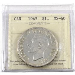 Silver $1 1945 ICCS Certified MS-60 *Key Date*