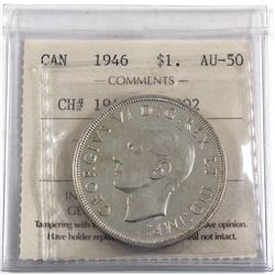 Silver $1 1946 CH#1946 Rev-002 ICCS Certified AU-50