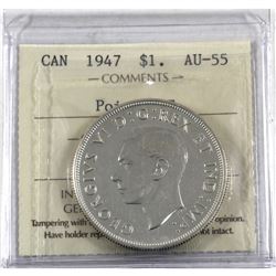 Silver $1 1947 Pointed 7 ICCS Certified AU-55