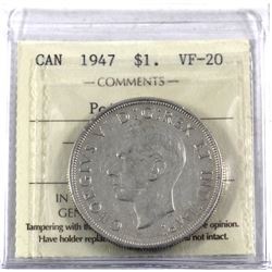 Silver $1 1947 Pointed 7 ICCS Certified VF-20