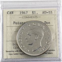 Silver $1 1947 Pointed 7 with Dot ICCS Certified AU-55