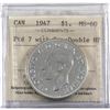 Image 1 : Silver $1 1947 Pointed 7 with Dot, Double HP ICCS Certified MS-60. A bright flashy Coin!