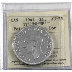 Silver $1 1947 Pointed 7 with Dot, Triple HP ICCS Certified AU-55. An eye catching example of this s