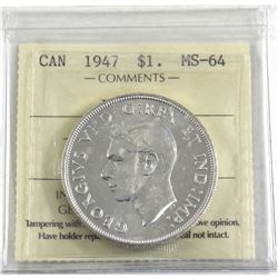 Silver $1 1947 Blunt 7 ICCS Certified MS-64.