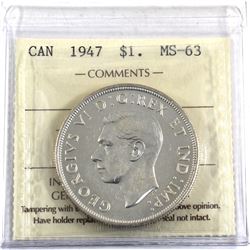 Silver $1 1947 Blunt 7 ICCS Certified MS-63