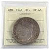 Image 1 : Silver $1 1947 Blunt 7 ICCS Certified EF-45. A fully toned coin with hues of rose.