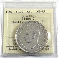 Silver $1 1947 Blunt 7, Double HP ICCS Certified AU-55.