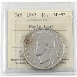 Silver $1 1947 Maple Leaf ICCS Certified AU-55 *Key Date*